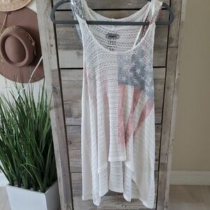 Patriotic White and Red Sleeveless Tunic